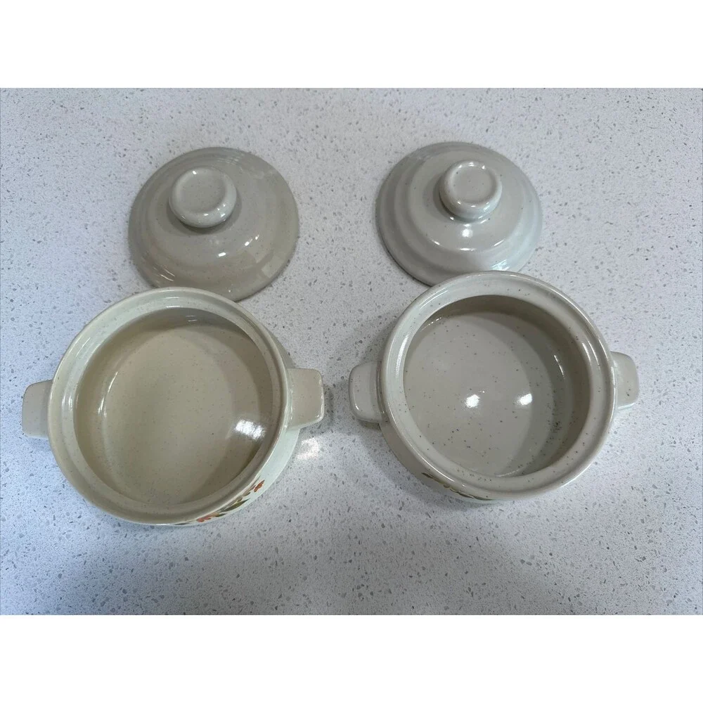 VTG Capri Bake Serve N Store Stoneware Individual Casserole Dishes Lids Set Of 2